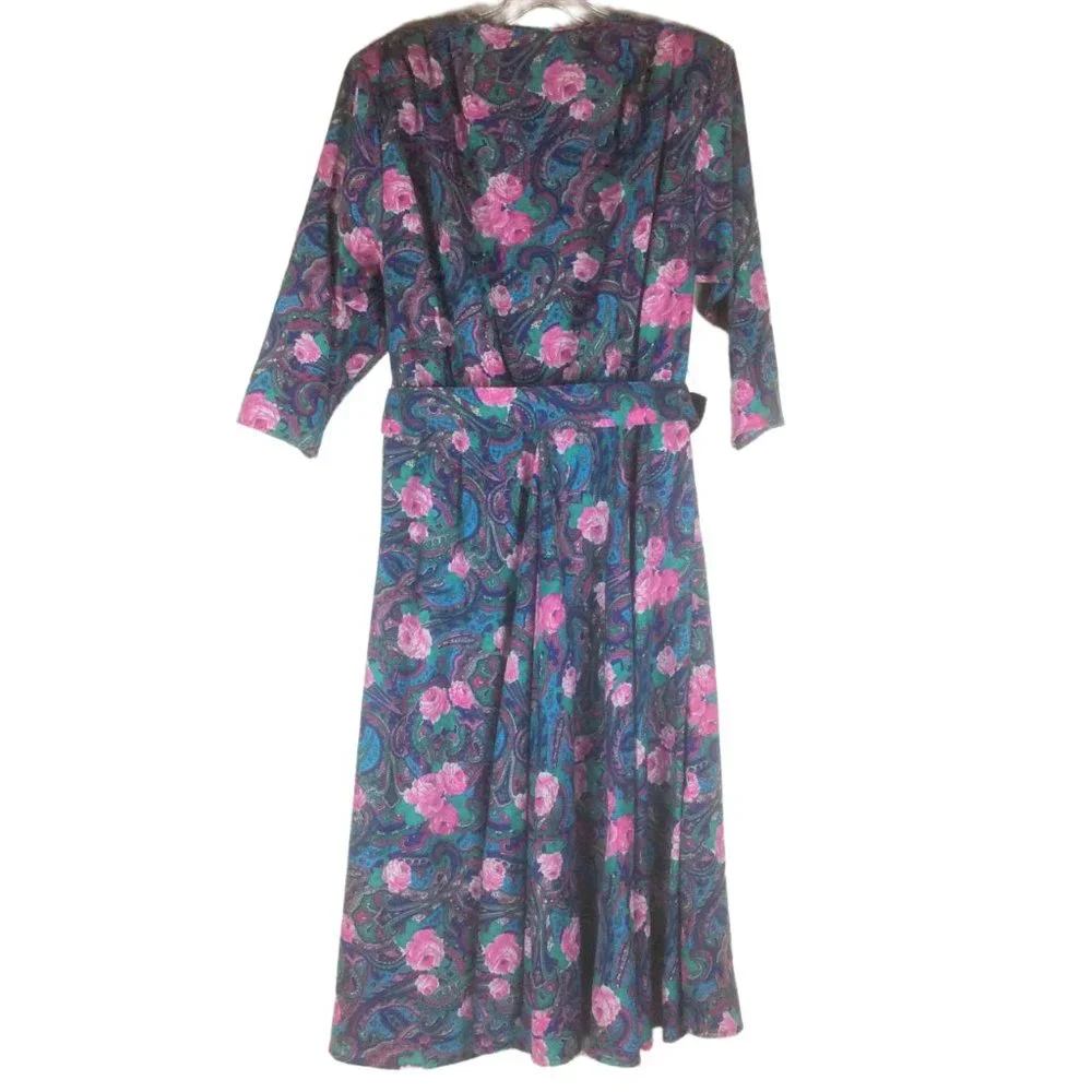 Vintage Stuart Alan Floral Paisley & Roses Cottagecore 80s Midi Dress Size 12 - Picture 3 of 10